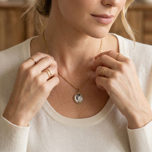 Round Photo Pendant Necklace Fancy Bezel