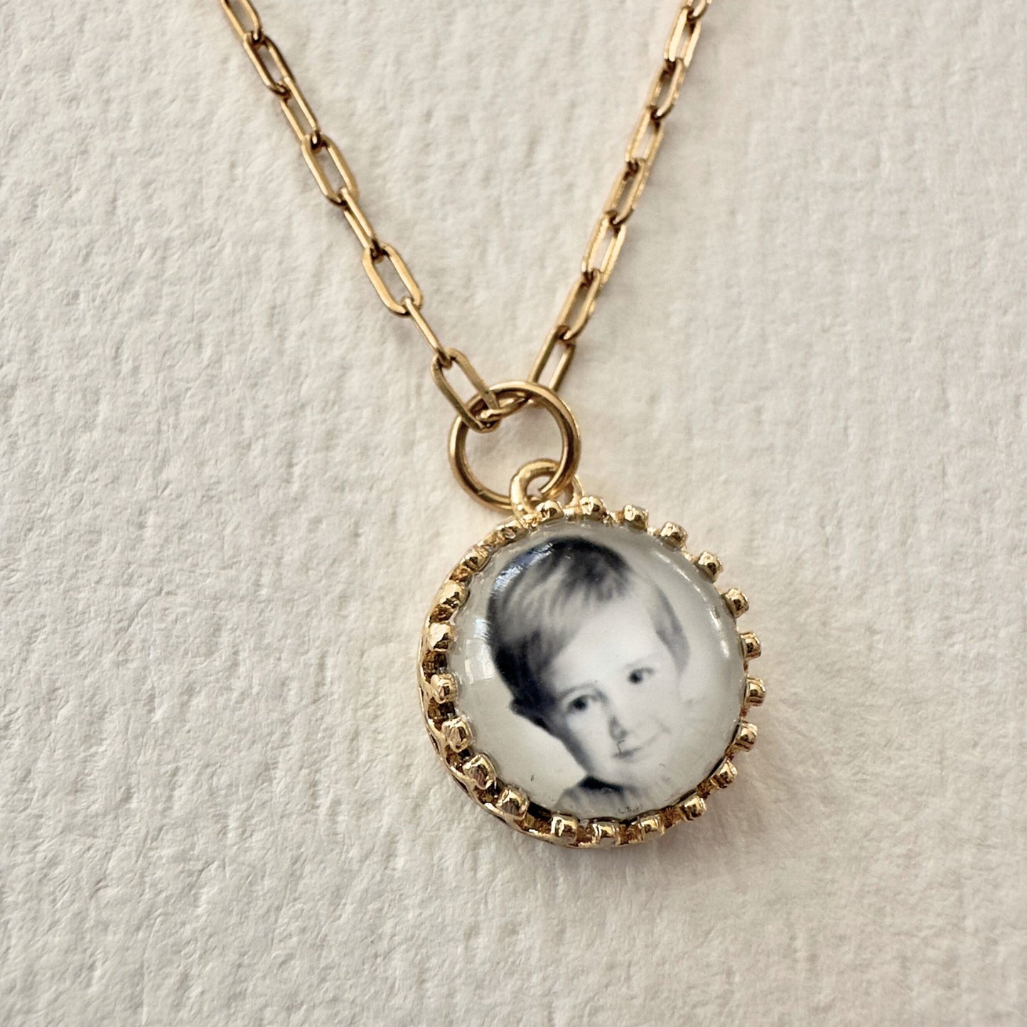 Round Photo Pendant Necklace Fancy Bezel