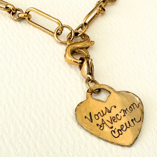 Statement Charm Necklace French Heart Script