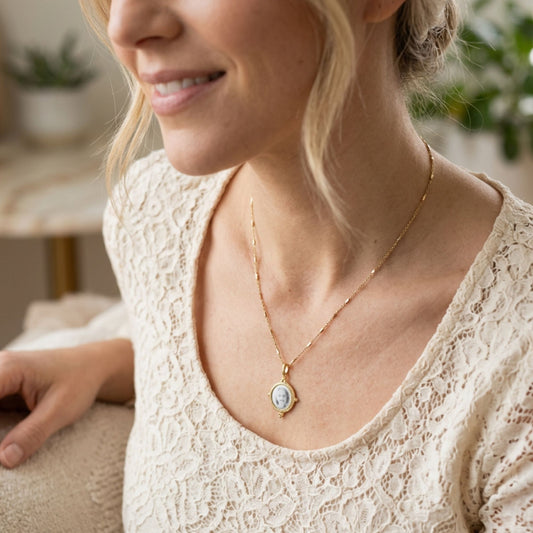Round Vintage Photo Charm Necklace