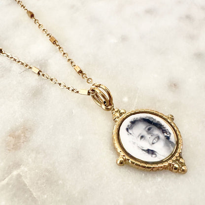 Round Vintage Photo Charm Necklace